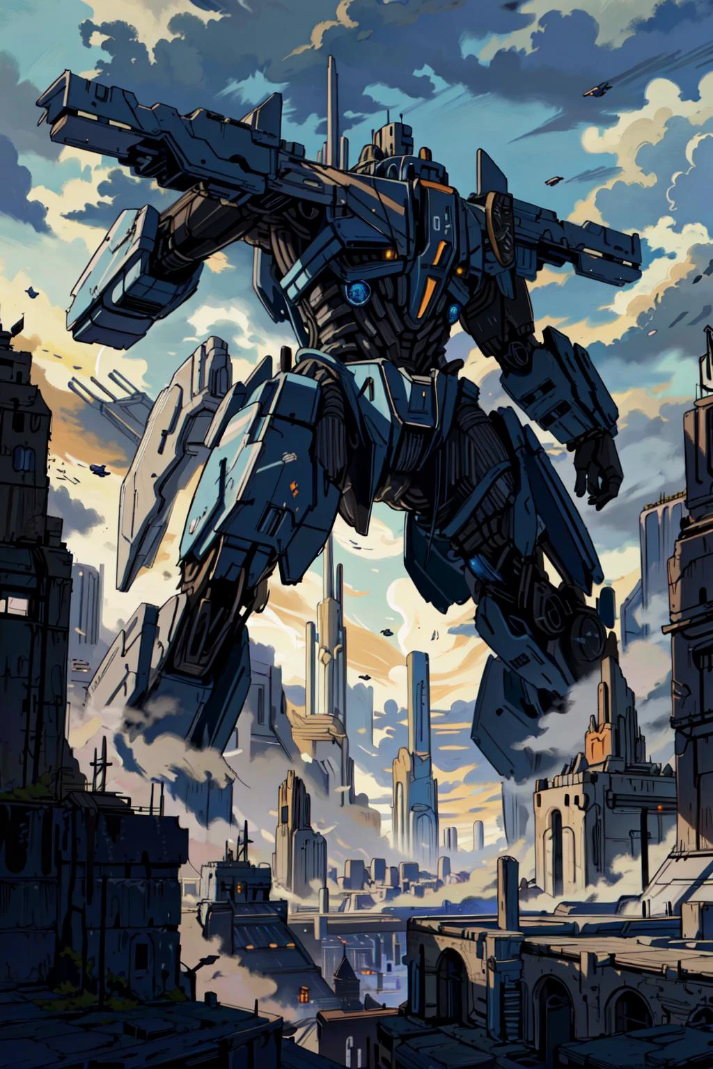 (masterpiece, best quality), intricate details, 8k, artstation, wallpaper, official art, splash art, sharp focus,
<lora:nomomassive:0.8> massive, spire, massive city, giant buildings, giant mech,