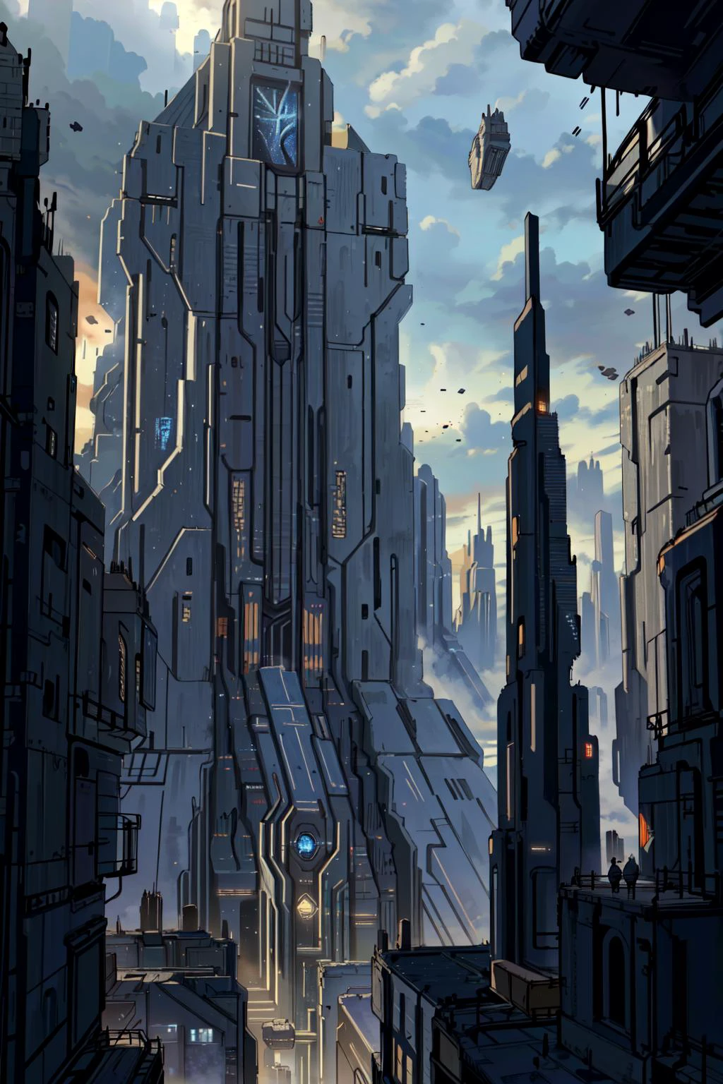 (masterpiece, best quality), intricate details, 8k, artstation, wallpaper, official art, splash art, sharp focus,
<lora:nomomassive:0.8> massive, spire, massive city, giant buildings, giant mech, ((a cityscape view of a futuristic sci fi vertically layered city)), ominous, monolithic, towering, dystopian city,