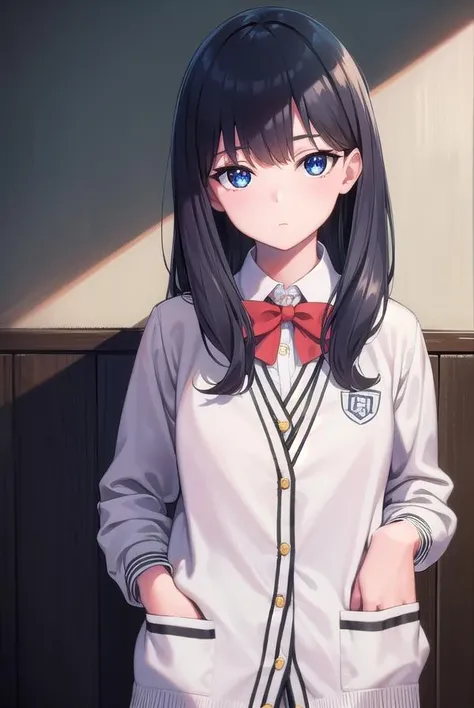 rikkatakarada, <lora:rikkatakaradatest:1>, rikka takarada, black hair, blue eyes, long hair, orange scrunchie, scrunchie, wrist scrunchie, (small breast:1.2),
BREAK black footwear, black skirt, bow, bowtie, buttons, cardigan, collared shirt, long sleeves, microskirt, pleated skirt, red bow, red bowtie, red socks, school uniform, shirt, shoes, skirt, socks, thighs, white cardigan, white shirt,
BREAK outdoors, city,
BREAK looking at viewer,
BREAK <lora:GoodHands-vanilla:1>, (masterpiece:1.2), best quality, high resolution, unity 8k wallpaper, (illustration:0.8), (beautiful detailed eyes:1.6), extremely detailed face, perfect lighting, extremely detailed CG, (perfect hands, perfect anatomy),