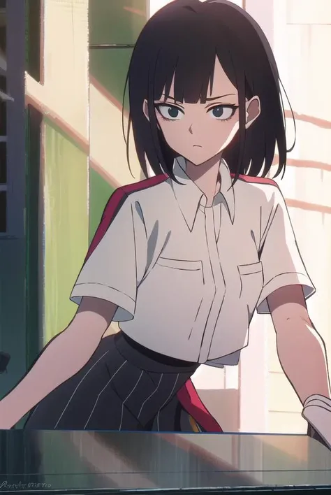 lingqiao, <lyco:lingqiao-LYCORIStest:1>,
ling qiao, bangs, black hair, medium hair, (black eyes:1.5),
BREAK skirt, shirt, white shirt, short sleeves, collared shirt, black footwear, red skirt, sandals, pocket, long skirt, shirt tucked in, breast pocket,
BREAK looking at viewer,
BREAK outdoors, city,
BREAK <lora:GoodHands-vanilla:1>, (masterpiece:1.2), best quality, high resolution, unity 8k wallpaper, (illustration:0.8), (beautiful detailed eyes:1.6), extremely detailed face, perfect lighting, extremely detailed CG, (perfect hands, perfect anatomy),