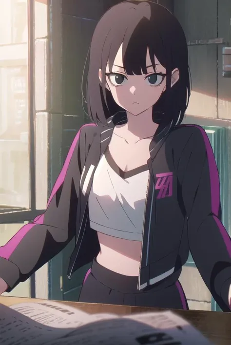 lingqiao, <lyco:lingqiao-LYCORIStest:1>, 
ling qiao, bangs, black hair, medium hair, (black eyes:1.5),
BREAK jacket, midriff, pants, black pants, pink jacket, sports bra,
BREAK looking at viewer,
BREAK outdoors, city,
BREAK <lora:GoodHands-vanilla:1>, (masterpiece:1.2), best quality, high resolution, unity 8k wallpaper, (illustration:0.8), (beautiful detailed eyes:1.6), extremely detailed face, perfect lighting, extremely detailed CG, (perfect hands, perfect anatomy),