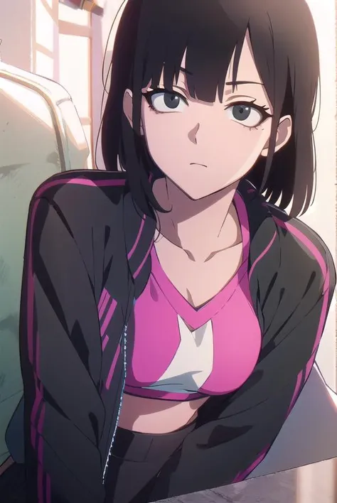lingqiao, <lyco:lingqiao-LYCORIStest:1>,
ling qiao, bangs, black hair, medium hair, (black eyes:1.5),
BREAK jacket, midriff, pants, black pants, pink jacket, sports bra,
BREAK looking at viewer,
BREAK outdoors, city,
BREAK <lora:GoodHands-vanilla:1>, (masterpiece:1.2), best quality, high resolution, unity 8k wallpaper, (illustration:0.8), (beautiful detailed eyes:1.6), extremely detailed face, perfect lighting, extremely detailed CG, (perfect hands, perfect anatomy),