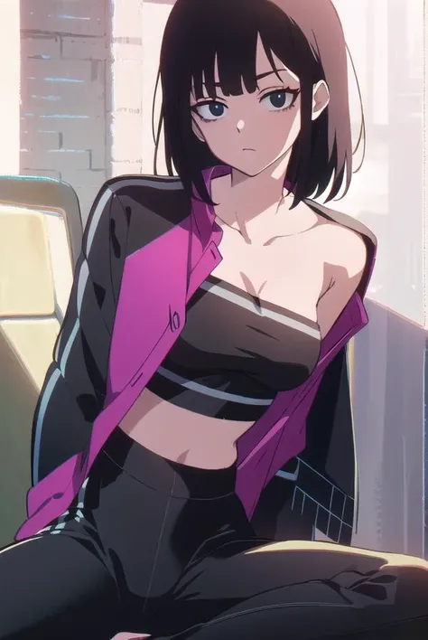 lingqiao, <lyco:lingqiao-LYCORIStest:1>,
ling qiao, bangs, black hair, medium hair, (black eyes:1.5),
BREAK jacket, midriff, pants, black pants, pink jacket, sports bra,
BREAK looking at viewer,
BREAK outdoors, city,
BREAK <lora:GoodHands-vanilla:1>, (masterpiece:1.2), best quality, high resolution, unity 8k wallpaper, (illustration:0.8), (beautiful detailed eyes:1.6), extremely detailed face, perfect lighting, extremely detailed CG, (perfect hands, perfect anatomy),