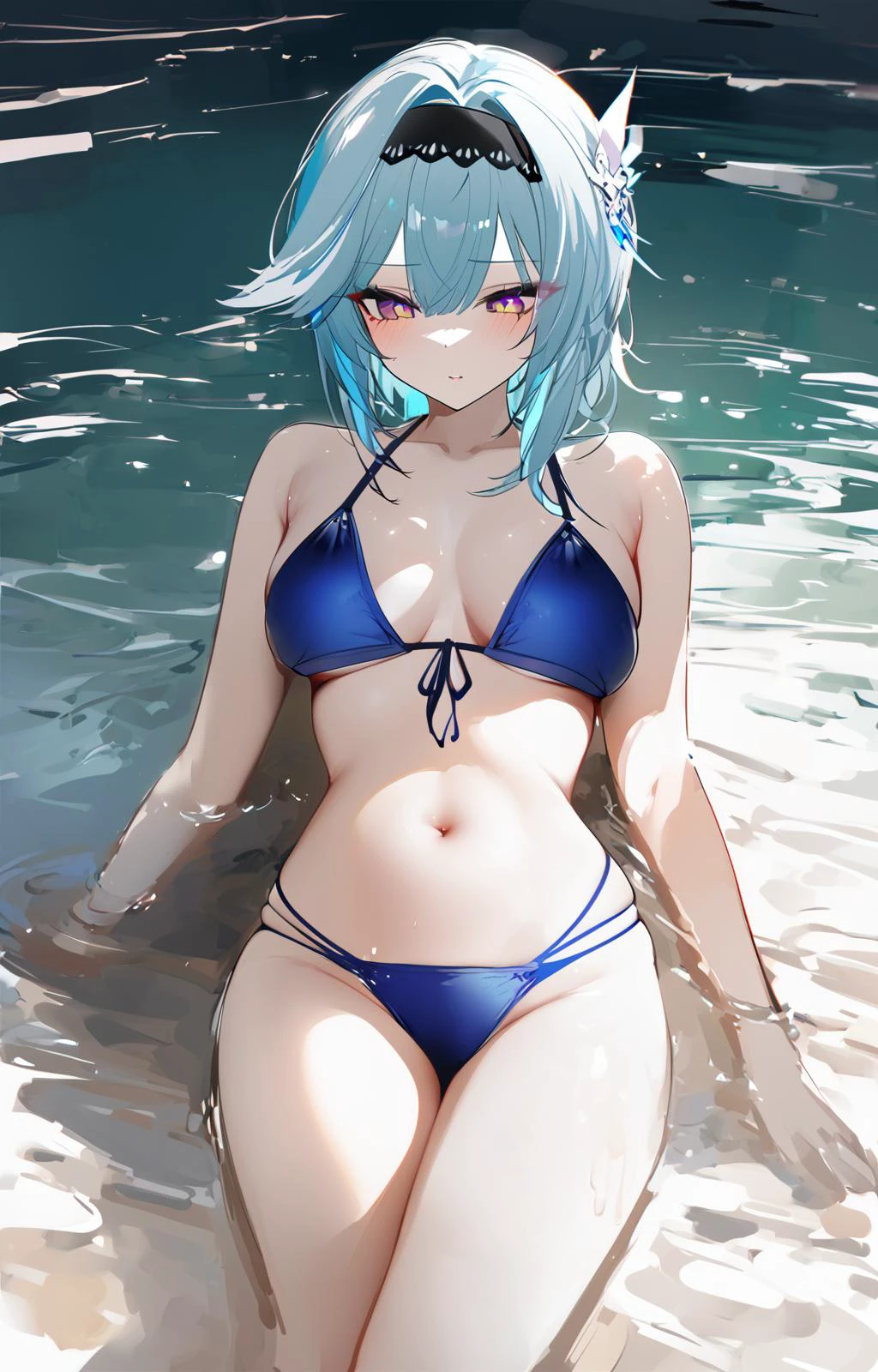 omone hokoma agm,1girl,
(<lora:Eula-10>:0.9),eula,slender,medium breasts,naughty_face,blush,shy,bright pupils,bikini,lying_on_water,sketch,reality,huge filesize,looking_to_the_side,cowboy_shot,rim light,best quality,amazing quality,very aesthetic,