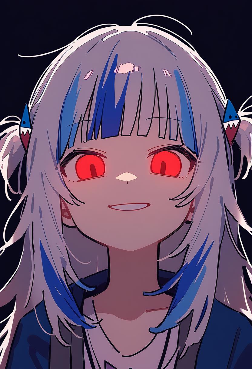Anime girl with blue hair and red eyes staring at the camera - SeaArt AI