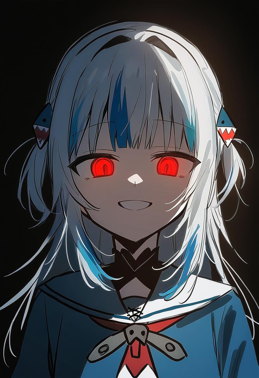 Anime girl with red eyes and a blue dress with a bow - SeaArt AI