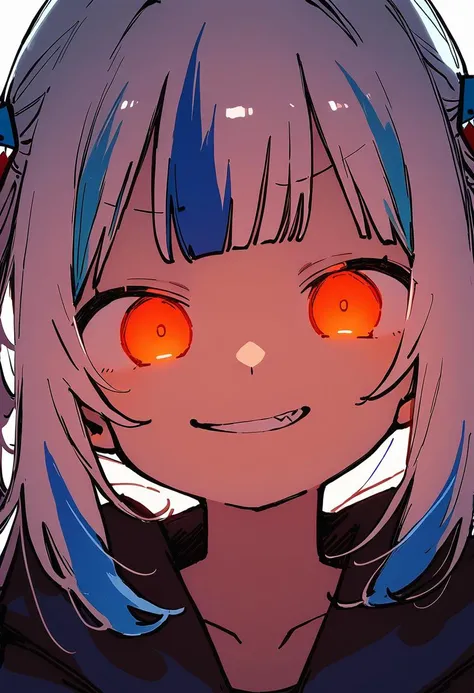 1girl, nai3, sofra, gawr gura, hololive, smirk, glowing eyes, low illumination, medium quality, late