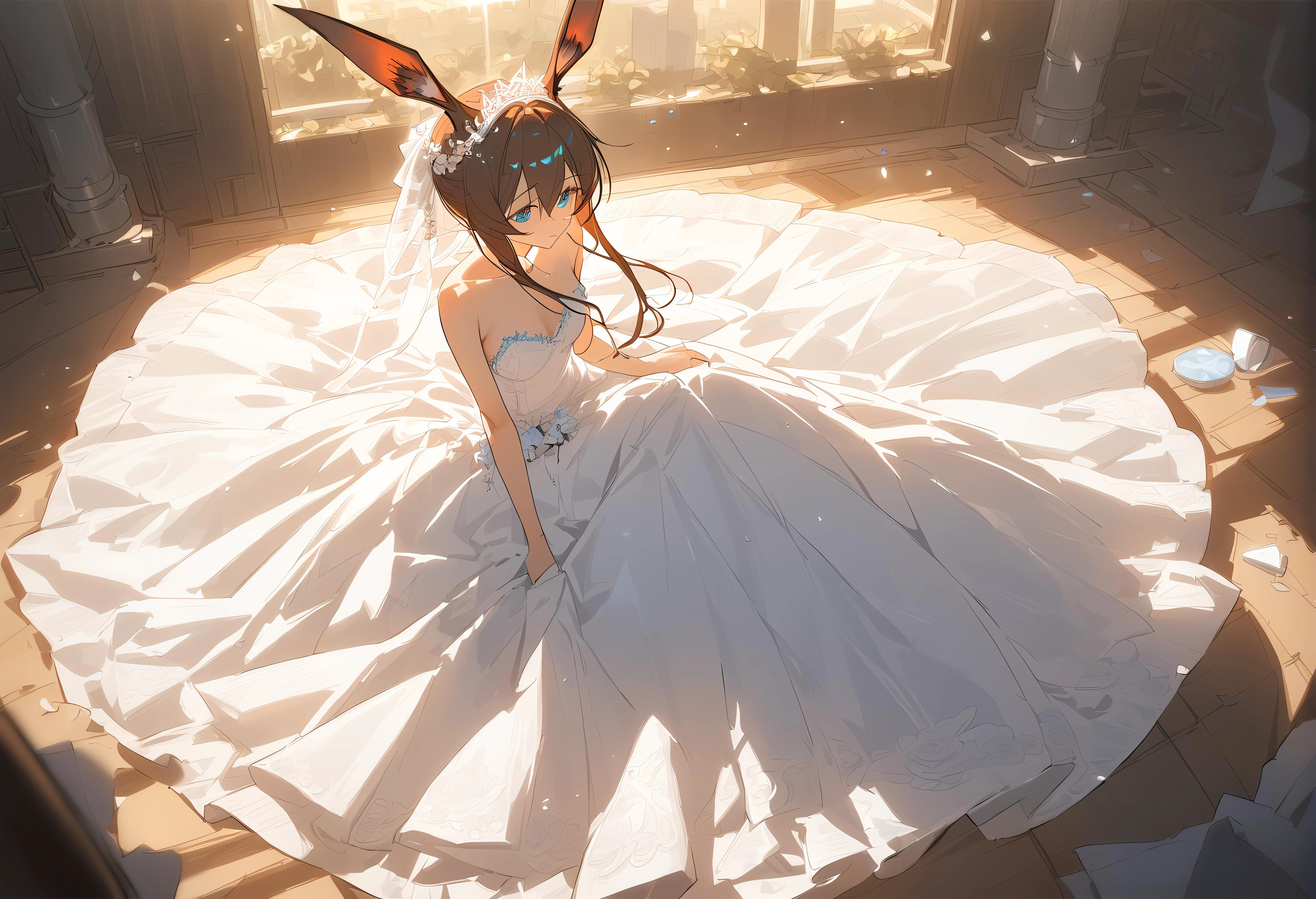 masterpiece,god light,1girl named amiya \(arknights\) wear wedding dress,