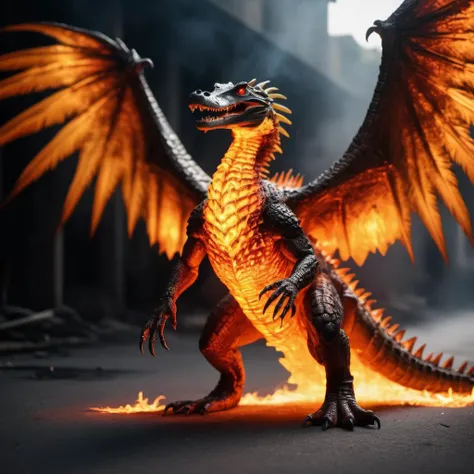(half crocodile) half immolation phoenix,<lora:Phoenix:0.68>,terrifying glowing eyes,immolation wings,
