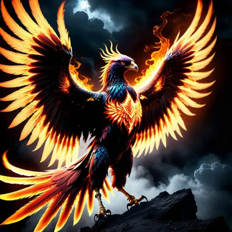 phoenix,terrifying glowing eyes,fierce wings,<lora:phoenix:0.68>,