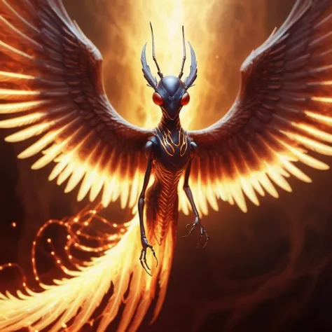 (half Ant) half etheral ethereal phoenix,<lora:Phoenix:0.68>,terrifying glowing eyes,etheral ethereal wings,