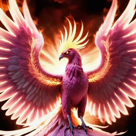 (half pink) half etheral ethereal phoenix,<lora:Phoenix:0.68>,terrifying glowing eyes,etheral ethereal wings,<lora:phoenix:0.68>,