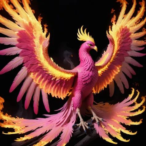 (half pink) half flameless phoenix,<lora:Phoenix:0.68>,terrifying glowing eyes,flameless wings,<lora:phoenix:0.68>,