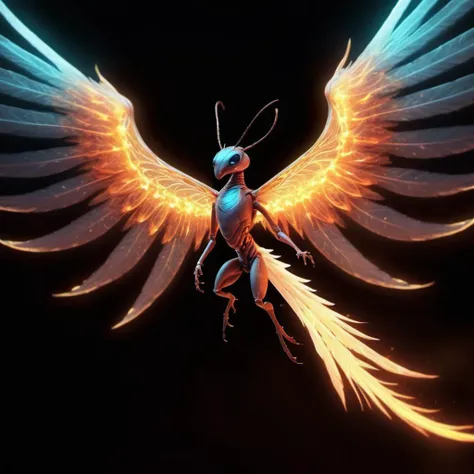 (half Ant) half etheral ethereal phoenix,<lora:Phoenix:0.68>,terrifying glowing eyes,etheral ethereal wings,
