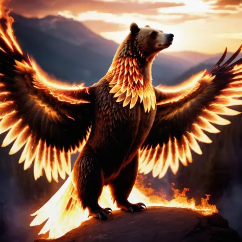 (half grizzly bear) half etheral ethereal phoenix,<lora:Phoenix:0.68>,terrifying glowing eyes,etheral ethereal wings,<lora:phoenix:0.68>,