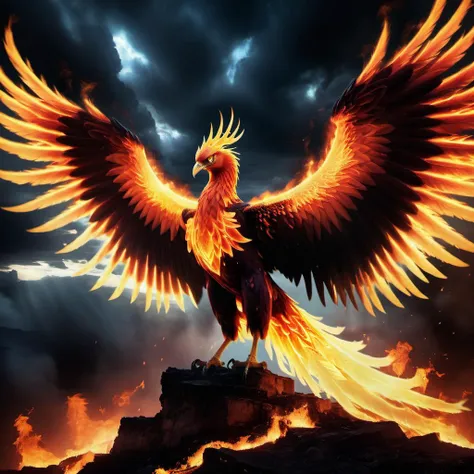 phoenix,terrifying glowing eyes,fierce wings,<lora:phoenix:1>,