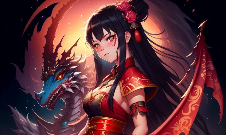 splash art of a chinese dragon festival at night, full body, an extremely detailed illustration of a cute beautiful barbarian wearing colorful medieval armor, patchwork, rags, native American, {detailed eyes). (dramatic lighting), ((Masterpiece)), ((perfect detailed hands)), ((intricate detail)), ((( girl))), Jewel-like eyes, (floating hair), long hair, sunlight, focus on the subject, HD wallpaper, UHD image, trending on artstation, by gerald brom