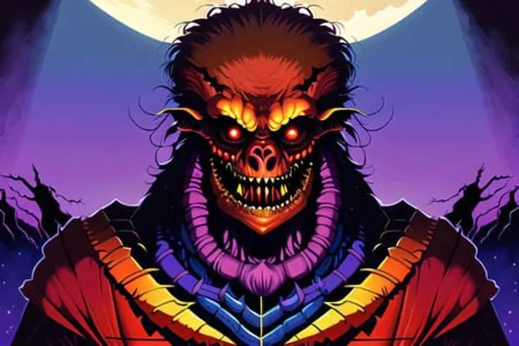 masterpiece, best quality, highres, absurdres, ultradetailed, 80's horror, monster, dim light, scary