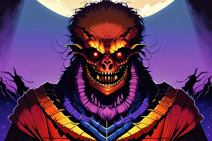 masterpiece, best quality, highres, absurdres, ultradetailed, 80's horror, monster, dim light, scary