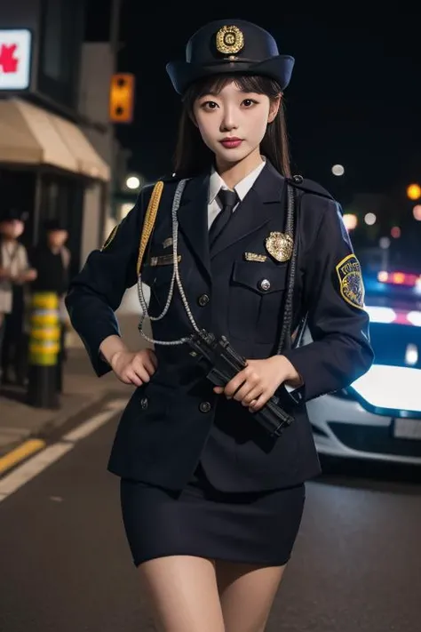 ltra-detailed,highly detailed,best quality,masterpiece,illustration,realistic,photorealistic,
1girl, solo, japanese police uniform,
a 24yo japanese policewoman wear police uniform, cowboy shot, looking at viewer,
<lora:japanese police uniform_v1_02:0.7>