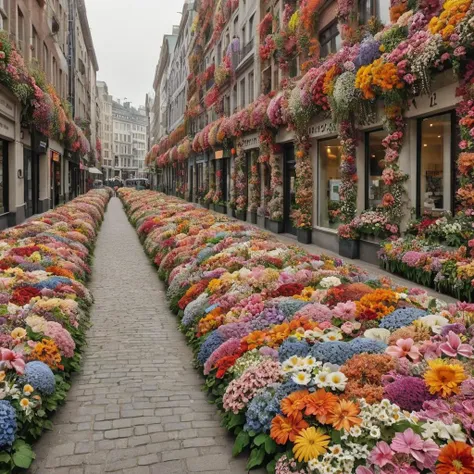 city street covered in flowers <lora:Flowery_Style_SDXL:1>
