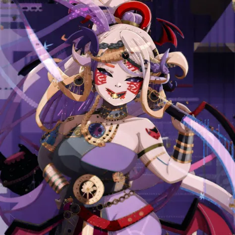 (((gobgirlz:1.2))), (golden hair:1.2) and l(ight-blue hair:1.0) | (white hair:0.85) and black hair, ((two-tone hair and two-tone hair:1.5)), gradient hair, inner hair color, (asymmetrical bangs:1.0), ((single side braids:1.0)) mix medium bangs, (long hair:0.5), (messy hair:1.5), (twin braids:1.0), hair bobbles, side braid, hair over one breast, (curly hair:1.0), hito_komoru-3000, (curvy:1.1), ((science fiction)), (pointy_ears:0.3), (mechanical theme:1.0),
(( Immersive and Kinesthetic, Experimental and Interdisciplinary, Abstraction style)), ((([(indicate tattos:0.7) |(indicate tattoos:1.4) |(indicate tattoos:0.3)]))), chromatic aberration, illustration, [[chaos5600:.35] |((hades-8500:1.5)) |(hades-8500:0.5)],[[Sotcho-8100:.5] |[Albedo104_3100:.5]], dark style, [Shylily:.5],