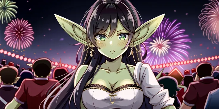 (gobgirlz:1.2), rave, spotlights, fireworks (crowd:1.3), party, (multiple girls:1.2), shortstack, (<hades-8500>:0.4),neon, detailed, illustration, trending artstation, digital painting,symmetric,atmospheric lighting