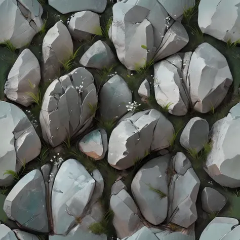 wowtexture of small grey rocks on green grass, white flowers, seamless <lora:sxz-wowtexture-v2:0.8>