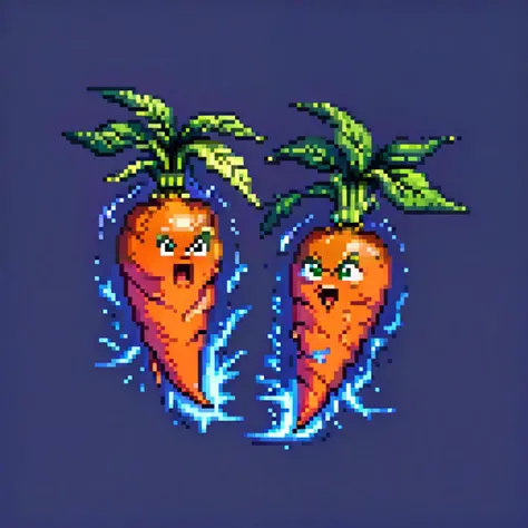<lora:Pixel_Fusion_LORA:1> yamer_pixel_fusion, pixel art, <lora:sxz-texture-sdxl:1> texture of <lora:Vector cartoon illustration:1> Vector Cartoon Illustration, two carrots arguing