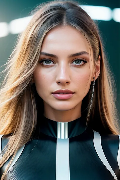beautiful woman (EPSylw14But0r:.99), perfect hair, jewellery, ((portrait)), (closeup:1.2), ((from the waist up)), ((( A futuristic drone racing arena, where skilled pilots compete in high-speed races through obstacle courses :1.2 ))), natural skin texture, (( Striped tunic and leggings :1.2)), 24mm, 4k textures, soft cinematic light, adobe lightroom, photolab, hdr, intricate, elegant, highly detailed, sharp focus, ((((cinematic look)))), soothing tones, insane details, intricate details, hyperdetailed, low contrast, soft cinematic light, exposure blend, hdr, faded, now, ("I've got a bad feeling about this.":1.1)