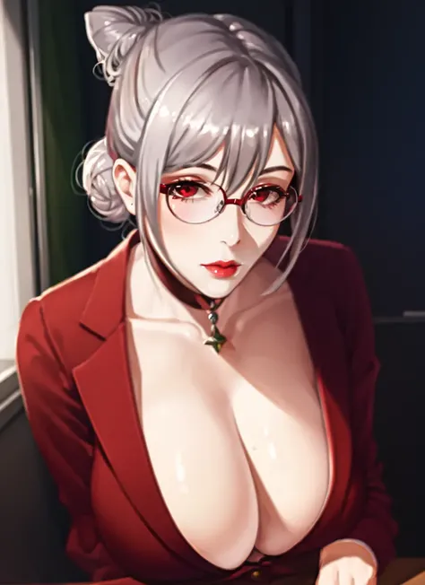 beautiful, masterpiece, best quality, realistic photo of 1girl, shiraki meiko, breasts, huge breasts, choker, cleavage, flowerxl, formal, glasses, grey hair, hair bun, prison school, red lips, red nails, shiny clothes, shiny skin, single hair bun <lora:my_LoRA_ShirakiMeiko_v1:0.4>
fellpov, 1boy, 1girl, fellatio, looking at viewer, penis, pov  <lora:my_LoRA_fellpov_v1:0.7>
