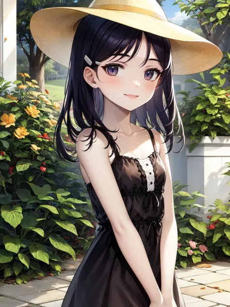 masterpiece, best quality, 1girl,<lora:cla2-000002:1>upper body,little_smile,sun_hat,dress,hairpin,