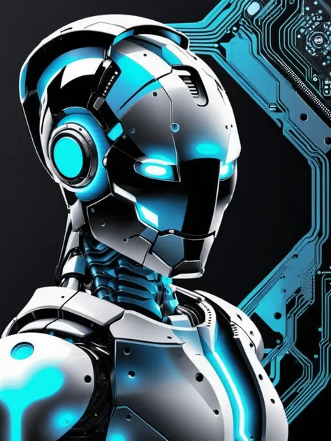 a hightech robotics in a computer circuit board with many circles and dots , white background, monochrome, comic, greyscale, gradient, no humans, lineart, dotted line , <lora:hightech_robotics:0.9>