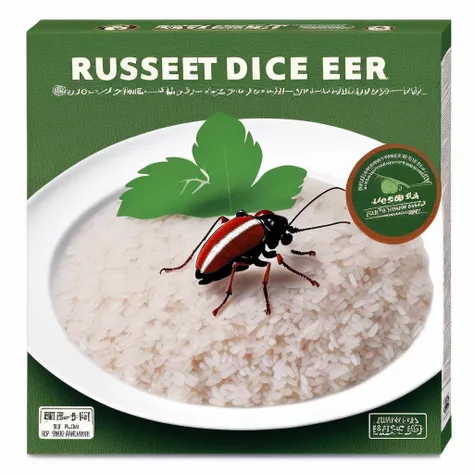 A packaged cooking kit designed for preparing raw insect rice. The box should be eco-friendly and visually appealing to attract health-conscious and adventurous eaters. The English product name, such as 'Insect Rice Culinary Kit,' should be prominently displayed on the box. Imagery on the box could include illustrations or photos of the raw insects and rice grains, perhaps arranged in a stylish and appetizing manner. The color scheme should evoke natural and organic vibes, possibly using earth tones or shades of green and brown. Additional text could include cooking instructions, nutritional facts, and benefits of eating insect-based foods, <lora:tlbv1:0.7> , <lora:Grit-SDXL:0.8> grit, rust, stains