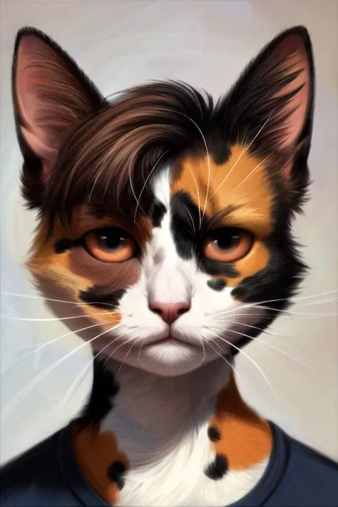 anthropomorphic calico cat adult male, solo, mammal, whiskers, fur, anthro, hair, hi res, tuft, detailed, looking at viewer <lora:add_detail:1>