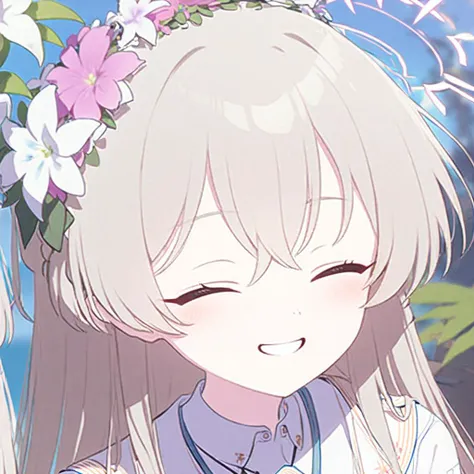 anime girl with long hair and flower crown on head