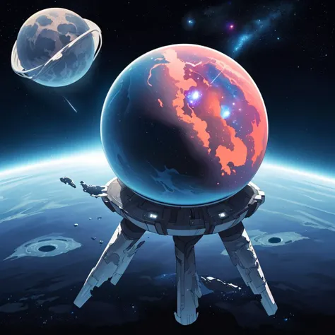 a [spaceship | alien] make out of [flesh | metal | rock], orbiting a planet, deep space in the background, stars, nebula, moons,