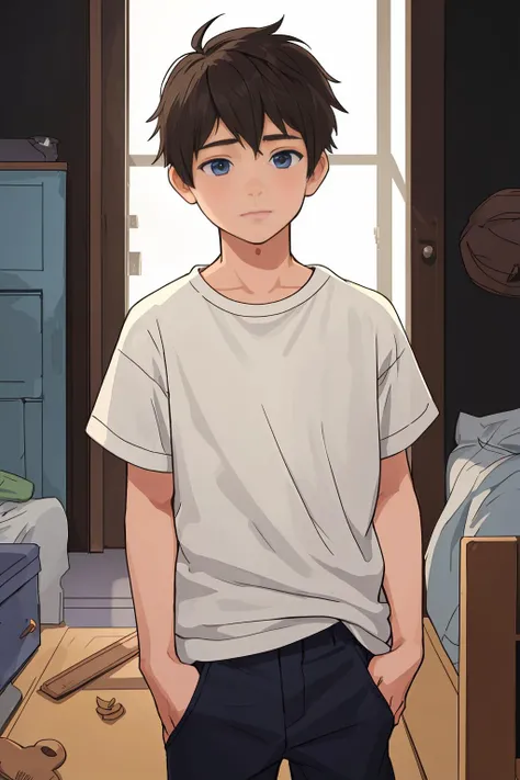 ((Best quality)), ((masterpiece)), cute skinny boy, Shy, 12 years, shirtless, Without clothing