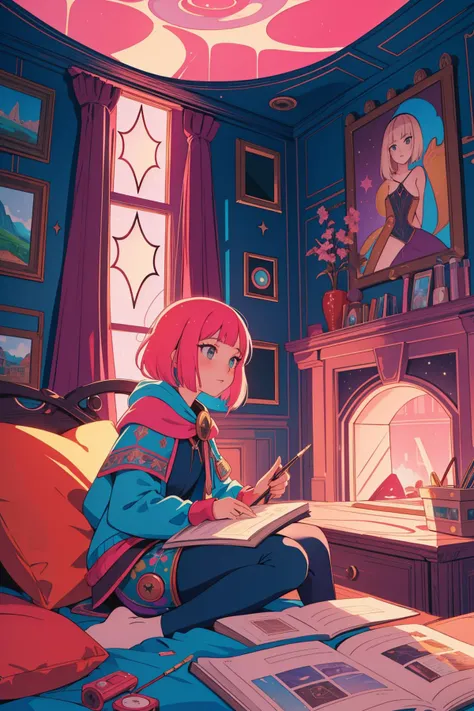 1girl, (vibrant art stylized by Wes Anderson:1.1) and (Boris Grigoriev:1.3) and (Larry Poons:1.0) , dramatic Airbrush painting, Magic the gathering, two shot angle of a Unforgettable Hyper-Creative ("Productive Outpost":1.3) , from inside of a Tempting Stonehenge, dense dungeon with Yew, Foggy, Very wide view, Sketch, Fantasy, Folk Art, side lit, F/8, Infrared, glitter texture, taiji, wallpaper, Highres