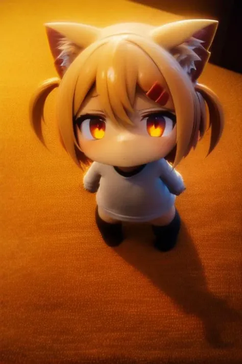 <lora:AManOfCulture - 3DRender [v2]:0.6>, (3d:0.4), (shiny, shiny skin:1.2), <lora:mmd:0.5> , mmd, <lora:Vicineko3:0.3>
<lora:BlackLightRGB:0.6> , blacklight, neon, darkroom, glowing, glowing eyes, <lora:Blacklight Anime Style:0.6> , blacklightdskstyle, <lora:Dark Style:0.4> , cinematic lighting, David Park, lights
<lora:Ultra details - add more details:0.7> , Ultra details++ , add more details
 <lora:Maa:1> , 1girl, Maa, minigirl, animal ears, short hair, orange hair:1.2, brown eyes, hairclip, hair between eyes, two side up, blush, cat ears, tail, cat tail,bare legs, cat girl, white shirt, (black socks:1.4) ,shirt, long sleeves
standing, on carpet, from above