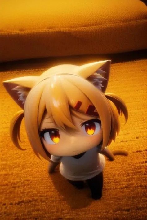 <lora:AManOfCulture - 3DRender [v2]:0.6>, (3d:0.4), (shiny, shiny skin:1.2), <lora:mmd:0.5> , mmd, <lora:Vicineko3:0.3>
<lora:BlackLightRGB:0.6> , blacklight, neon, darkroom, glowing, glowing eyes, <lora:Blacklight Anime Style:0.6> , blacklightdskstyle, <lora:Dark Style:0.4> , cinematic lighting, David Park, lights
<lora:Ultra details - add more details:0.7> , Ultra details++ , add more details
 <lora:Maa:1> , 1girl, Maa, minigirl, animal ears, short hair, orange hair:1.2, brown eyes, hairclip, hair between eyes, two side up, blush, cat ears, tail, cat tail,bare legs, cat girl, white shirt, (black socks:1.4) ,shirt, long sleeves
standing, on carpet, from above