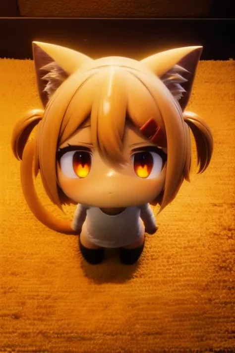 <lora:AManOfCulture - 3DRender [v2]:0.6>, (3d:0.4), (shiny, shiny skin:1.2), <lora:mmd:0.5> , mmd, <lora:Vicineko3:0.3>
<lora:BlackLightRGB:0.6> , blacklight, neon, darkroom, glowing, glowing eyes, <lora:Blacklight Anime Style:0.6> , blacklightdskstyle, <lora:Dark Style:0.4> , cinematic lighting, David Park, lights
<lora:Ultra details - add more details:0.7> , Ultra details++ , add more details
 <lora:Maa:1> , 1girl, Maa, minigirl, animal ears, short hair, orange hair:1.2, brown eyes, hairclip, hair between eyes, two side up, blush, cat ears, tail, cat tail,bare legs, cat girl, white shirt, (black socks:1.4) ,shirt, long sleeves
standing, on carpet, from above