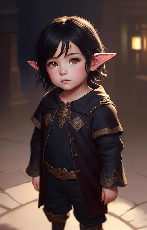 (extremely detailed CG unity 8k wallpaper), (masterpiece), (best quality), (realistic), fantasy, elf, ((())), black hair, realism, short hair, darkness, night, beautiful and detailed lighting, shadows, fullbody, mage outfit, by Jeremy Lipking, by Antonio J. Manzanedo, by (Alphonse Mucha), digital painting, pointy ears, young, kid