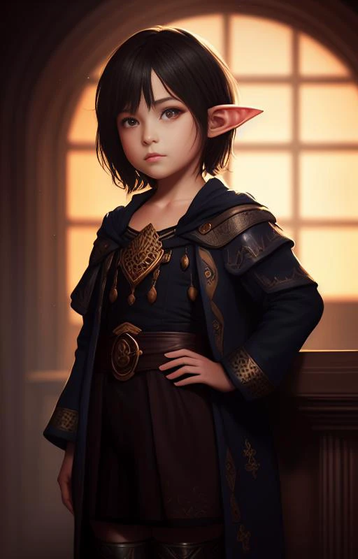 (extremely detailed CG unity 8k wallpaper), (masterpiece), (best quality), (realistic), fantasy, elf, (((child))), black hair, realism, short hair, darkness, night, beautiful and detailed lighting, shadows, fullbody, mage outfit, by Jeremy Lipking, by Antonio J. Manzanedo, by (Alphonse Mucha), digital painting, pointy ears, young, ???, twins