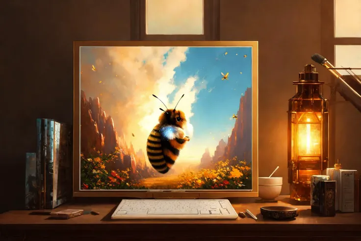praise bee, holy bee, a bee glowing with holiness,
modelshoot style, (extremely detailed CG unity 8k wallpaper), photo of the most beautiful artwork in the world, professional majestic oil painting by Ed Blinkey, Atey Ghailan, Studio Ghibli, by Jeremy Mann, Greg Manchess, Antonio Moro, trending on ArtStation, trending on CGSociety, Intricate, High Detail, Sharp focus, dramatic, photorealistic painting art by midjourney and greg rutkowski,