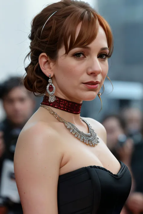 best quality raw photo of (K4thr1n3P4rk01:0.99), a woman as a movie star, modelshoot style, (extremely detailed CG unity 8k wallpaper), photo of the most beautiful artwork in the world, professional majestic oil painting by Ed Blinkey, Atey Ghailan, Studio Ghibli, by Jeremy Mann, Greg Manchess, Antonio Moro, trending on ArtStation, trending on CGSociety, Intricate, High Detail, Sharp focus, dramatic, photorealistic painting art by midjourney and greg rutkowski, (sexy strapless victorian style dress:1.2), ((movie premiere)), ((standing on the red carpet)), ((paparazzi in the background)), (looking at the camera:1.2), (detailed pupils:1.3), (earrings:1.2), (closeup:1.2), (necklace), (red lips)