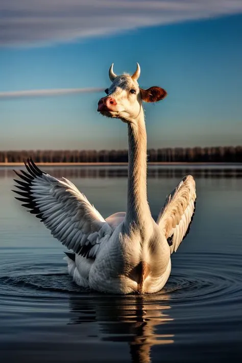 Cow, Swan, morph, hyperrealistic, real photo shoot, 8k