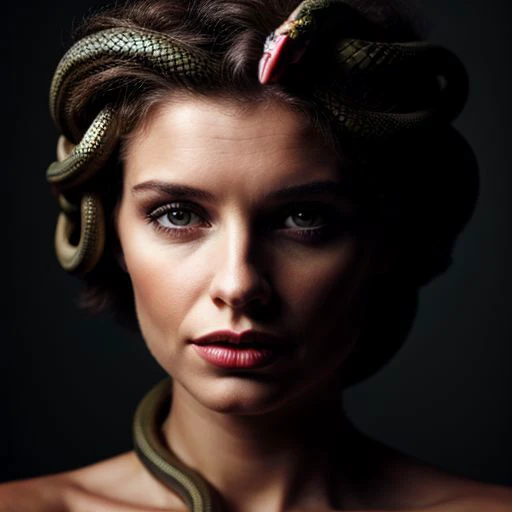 Woman, snakes instead of hair, medusa, photo realistic