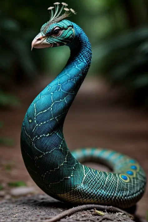 Snake, peacock, morph, hyperrealistic, real photo shoot, 8k