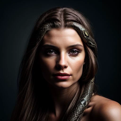 Woman, snakes instead of hair, medusa, photo realistic